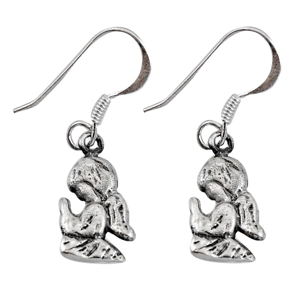3.10gms indonesian bali style solid 925 sterling silver angel earrings jewelry